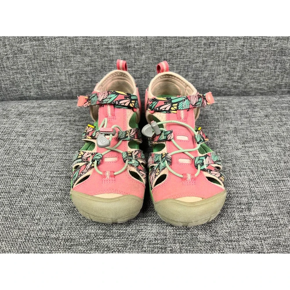 Keen Seacamp II CNX Girls Pink Green Butterfly Water Sandals Size 3 US 35 EU